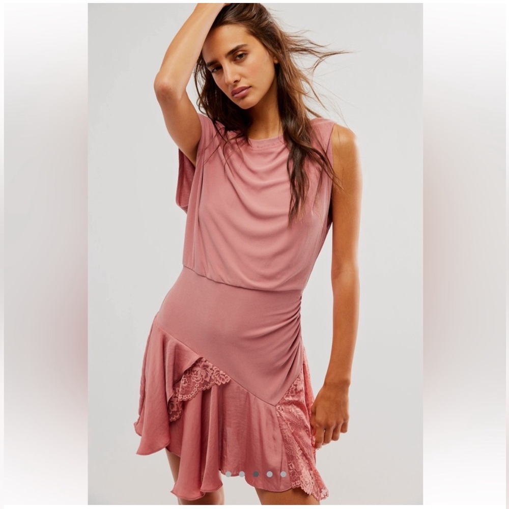 Free People Asymmetrical Jazzy Pink Mini Dress Size Small